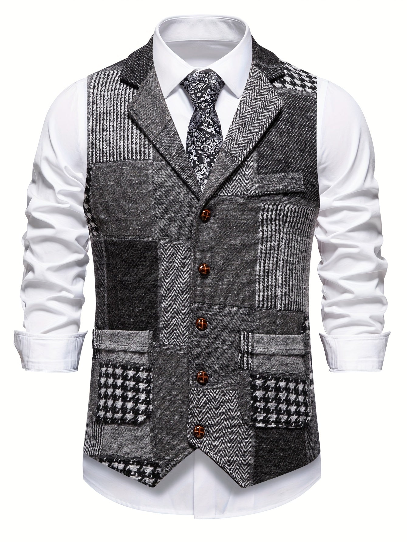 Benedict | Patchwork Vest with Herringbone Pattern