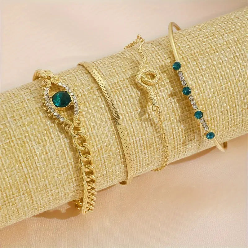 Noa | Gold Emerald Charm Bracelet Set