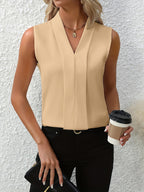 Marcella | Sleeveless Pleated V-Neck Blouse