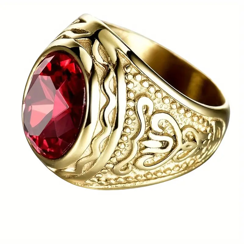 Suki | Gold Ruby Engraved Ring