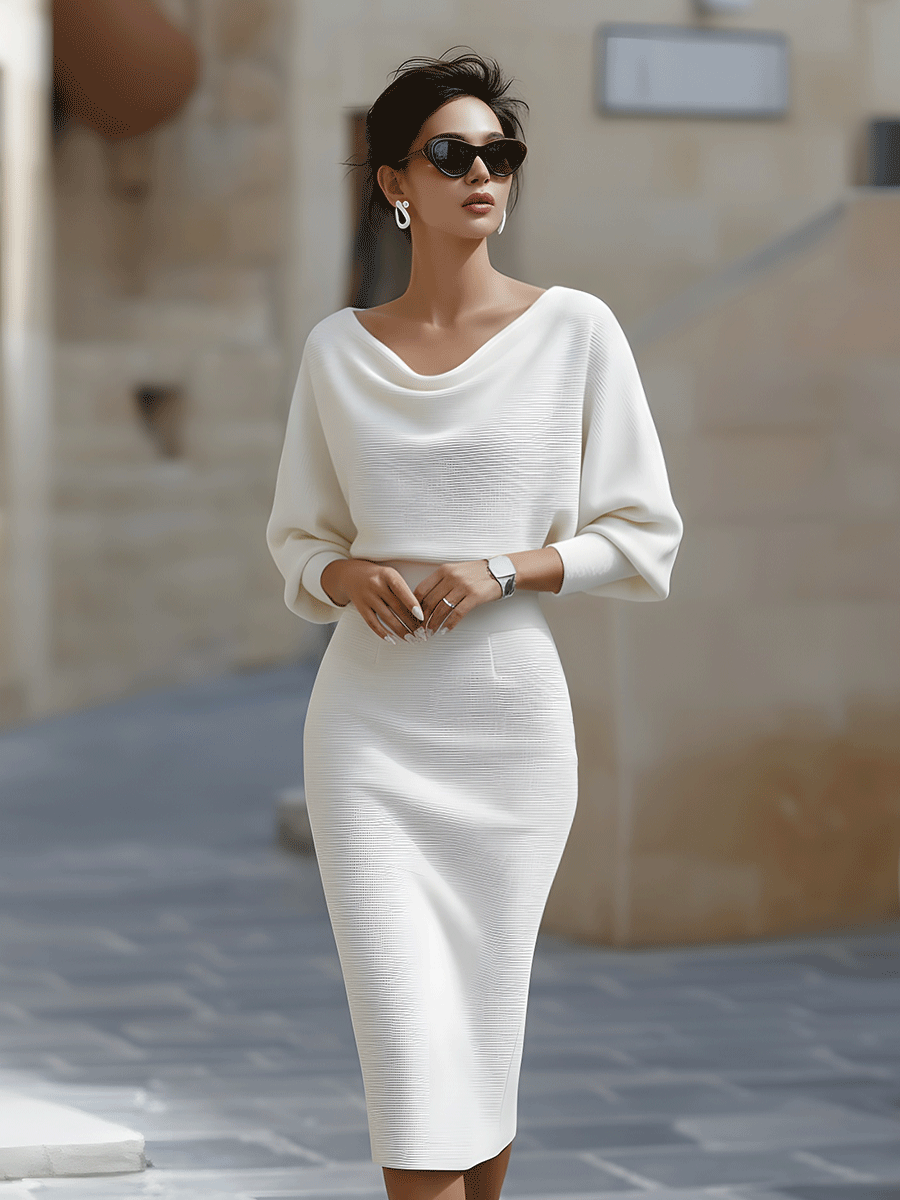 Liora | Elegant Draped Batwing Midi Dress