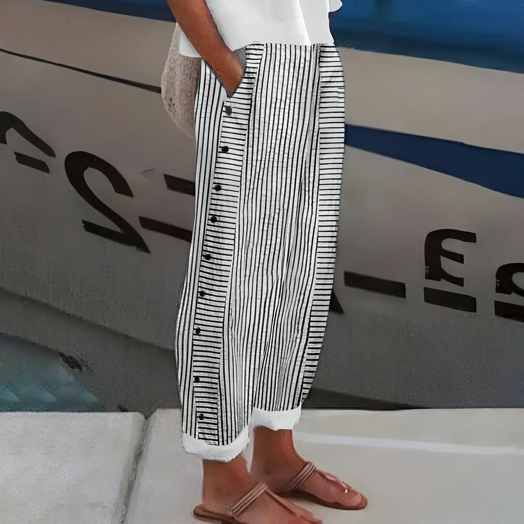 Sabrina | Lightweight Stripe Buttoned Trousers