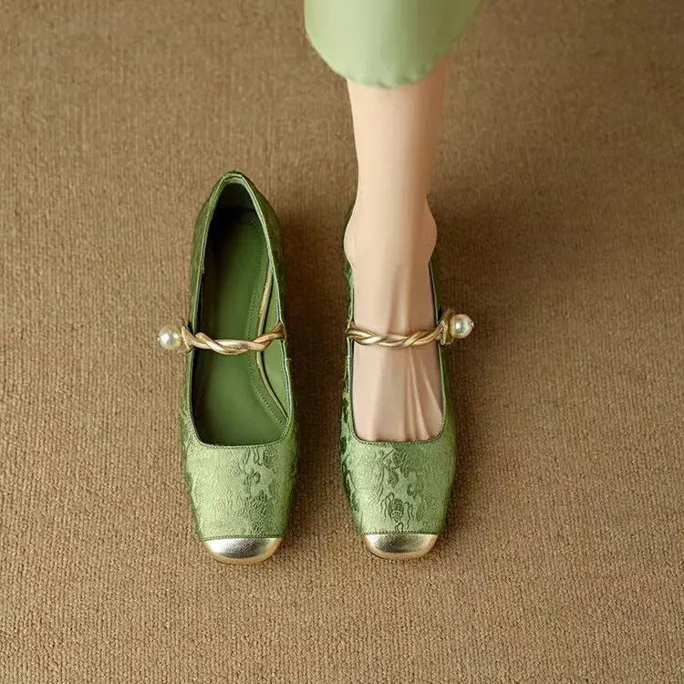 Daisy | Vintage Braided Pearl Strap Shoes