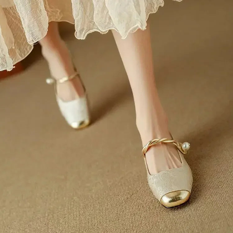Daisy | Vintage Braided Pearl Strap Shoes
