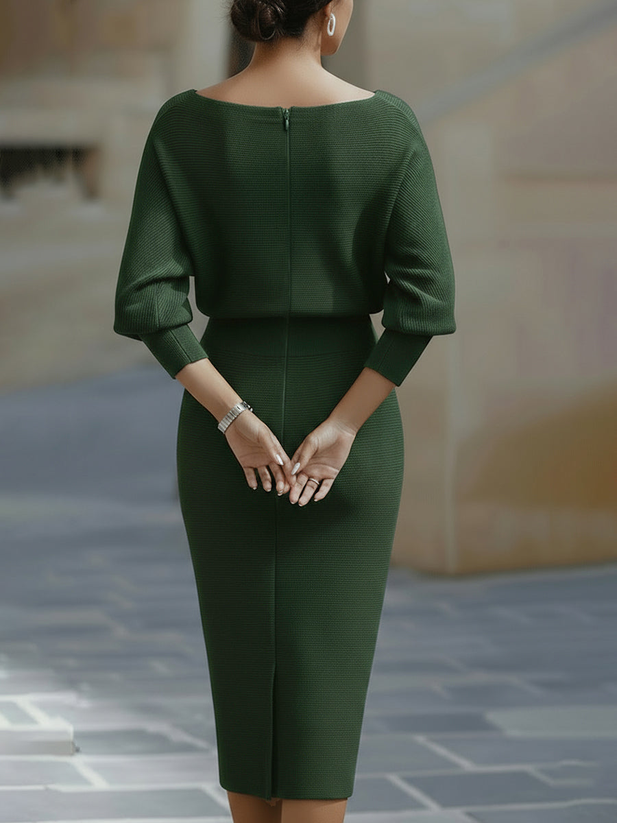 Liora | Elegant Draped Batwing Midi Dress