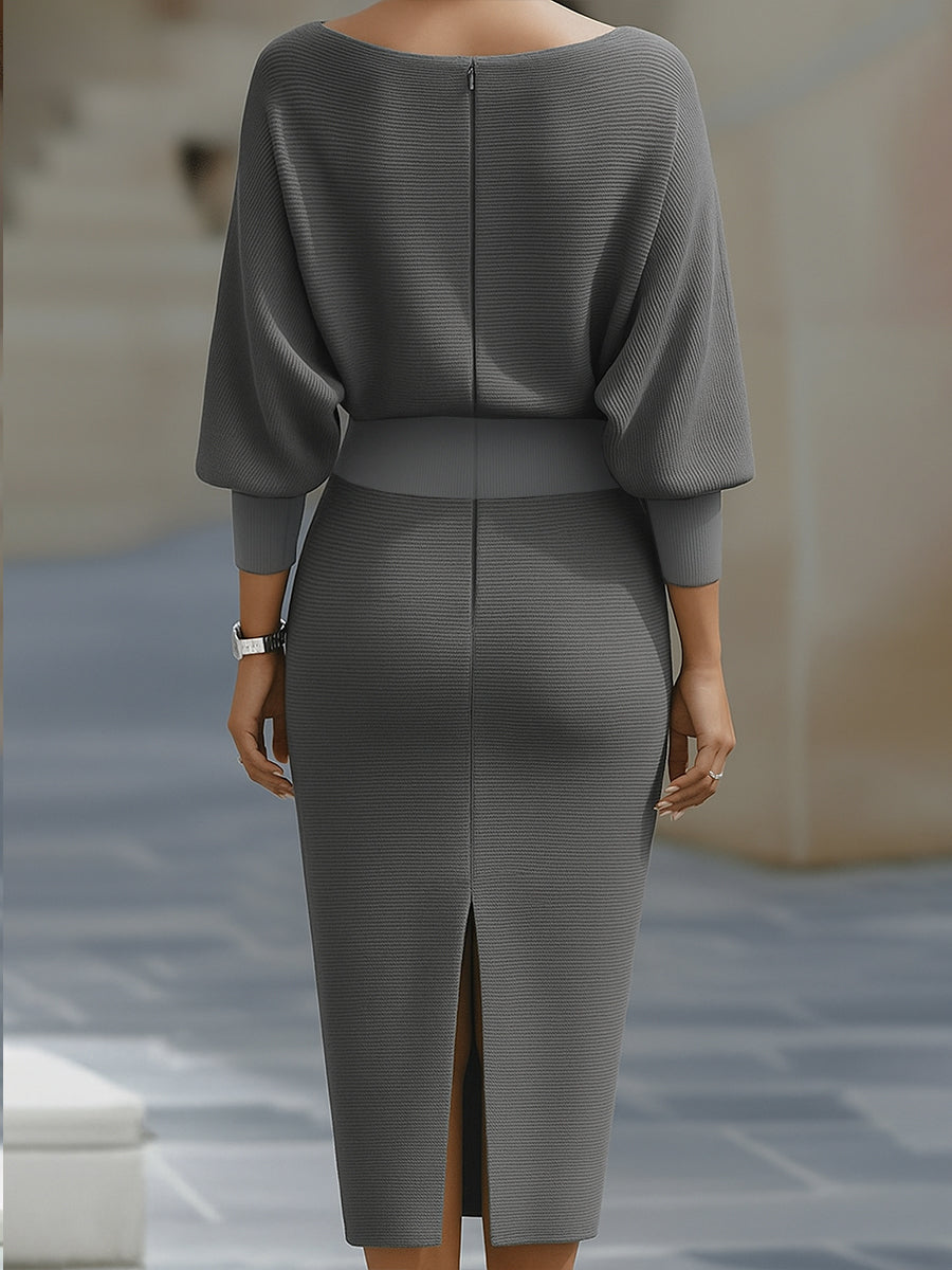 Liora | Elegant Draped Batwing Midi Dress