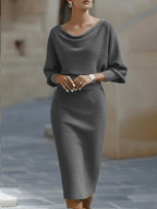 Liora | Elegant Draped Batwing Midi Dress