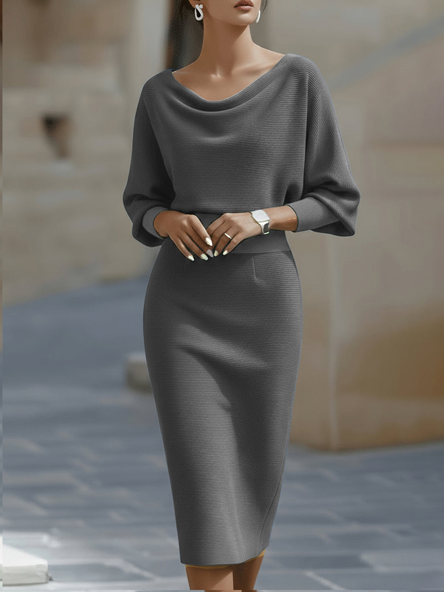 Liora | Elegant Draped Batwing Midi Dress
