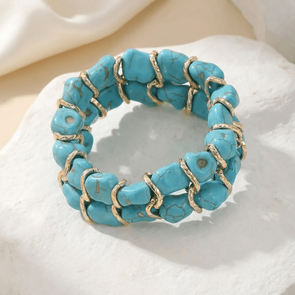 Wilhelmina | Turquoise Stone Woven Gold Bracelet