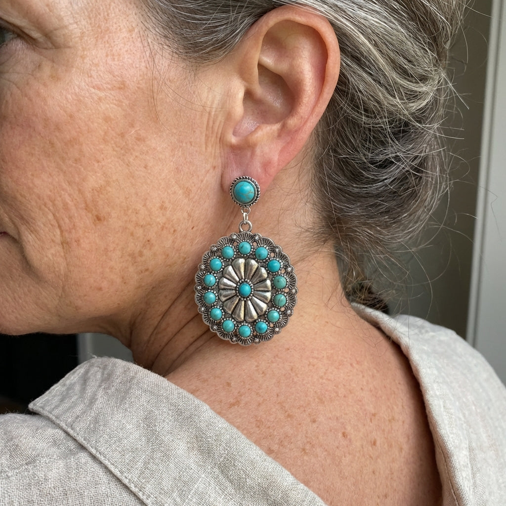 Xanthe | Vintage Turquoise & Pearl Medallion Earrings
