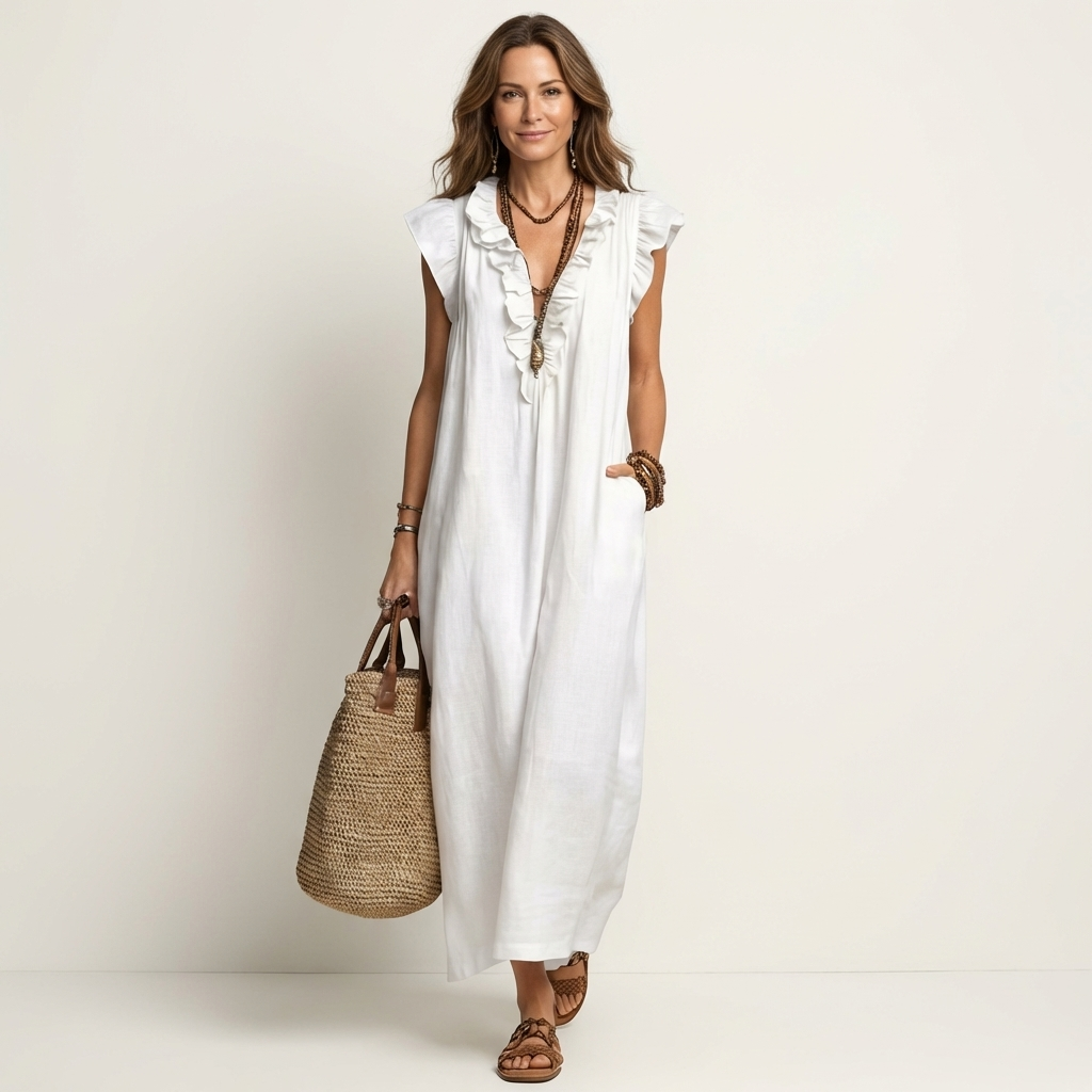 Maude | Long dress with V-neck and ruffles