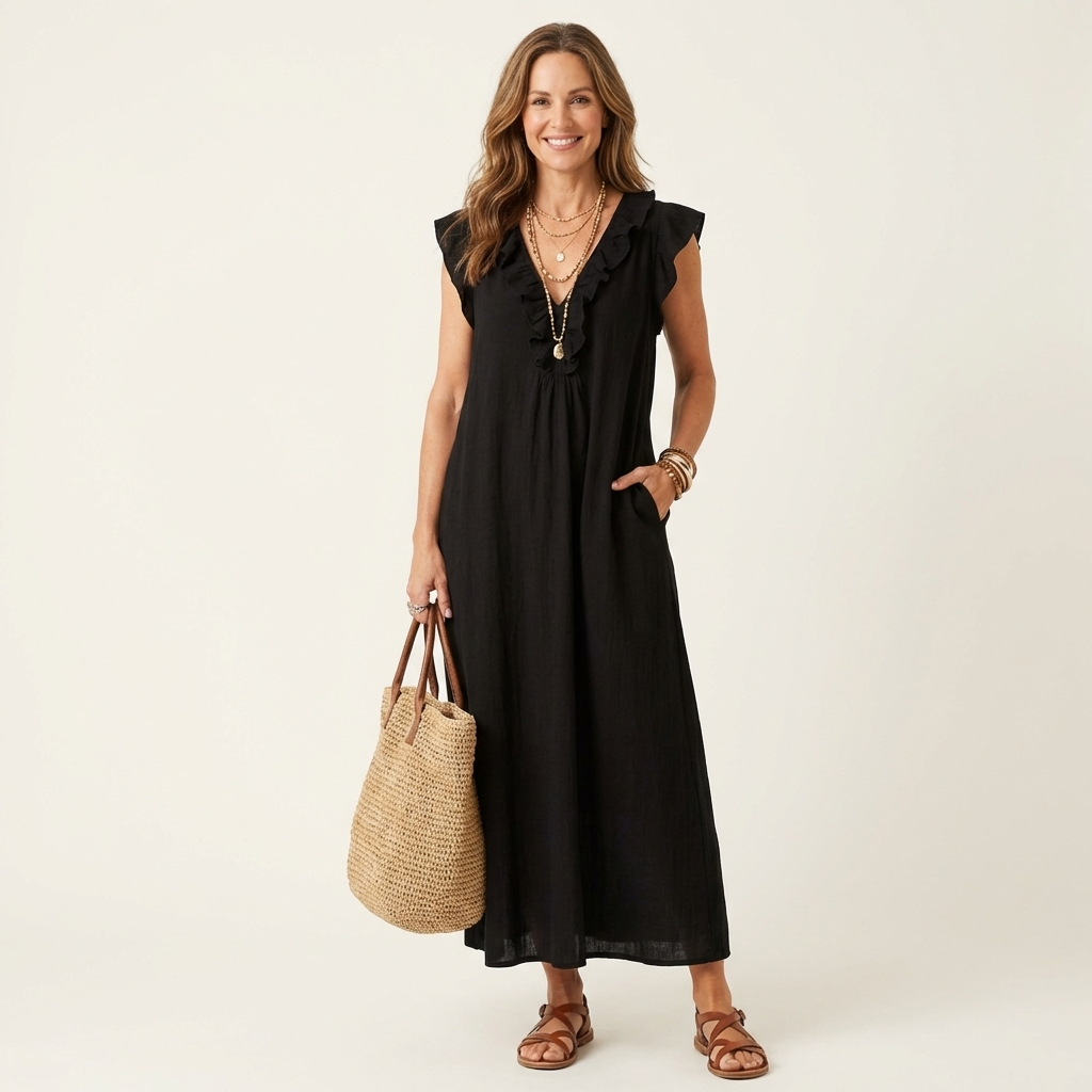 Maude | Long dress with V-neck and ruffles