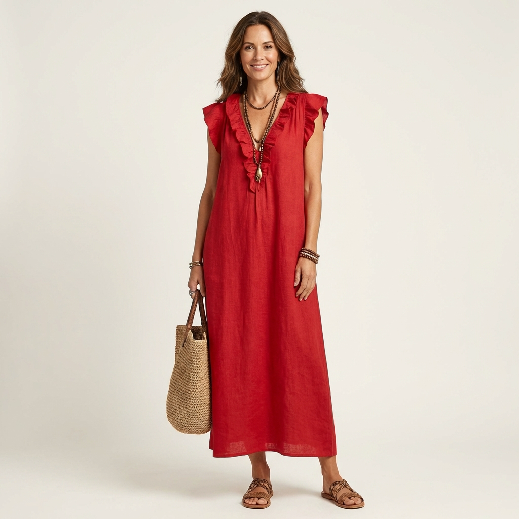 Maude | Long dress with V-neck and ruffles