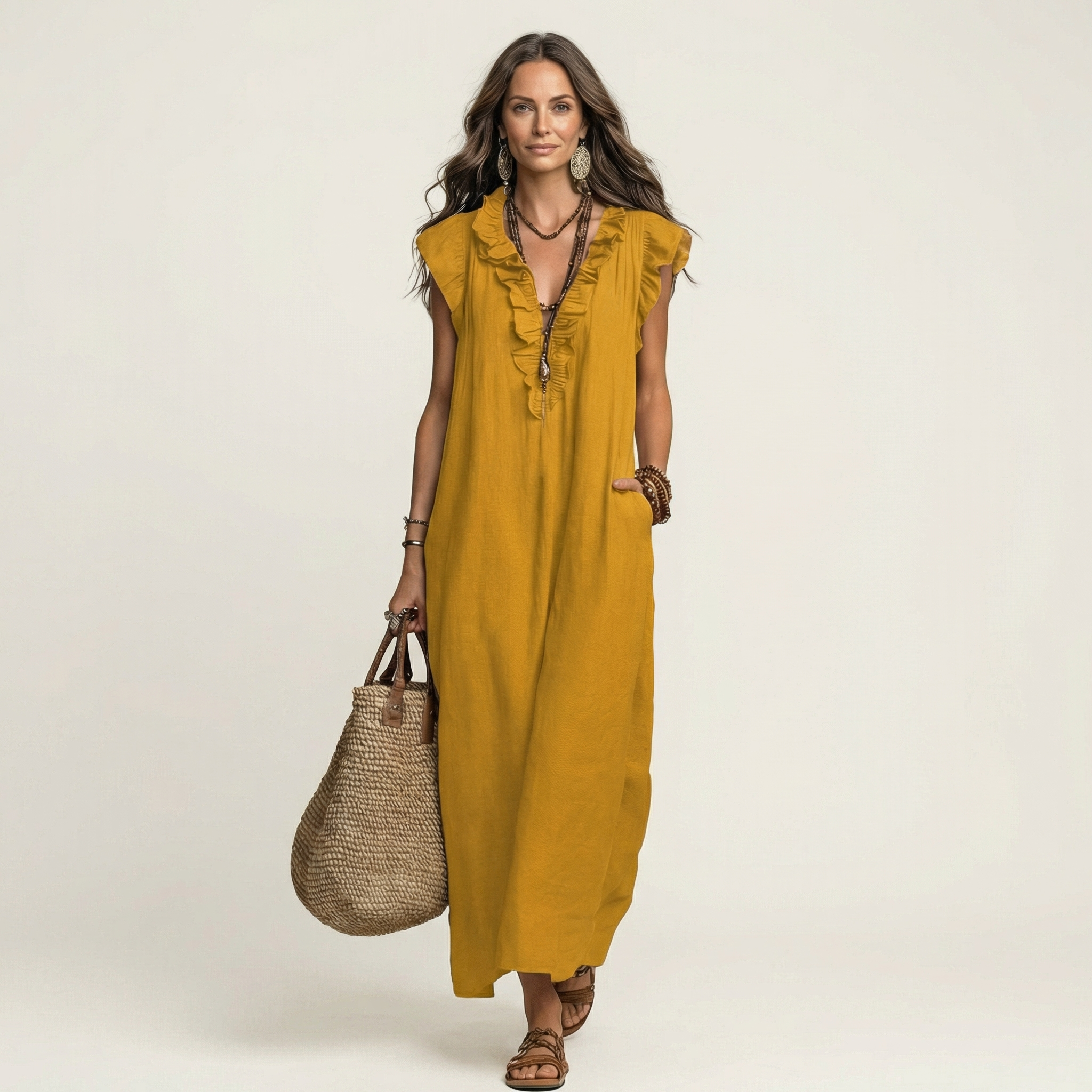 Maude | Long dress with V-neck and ruffles