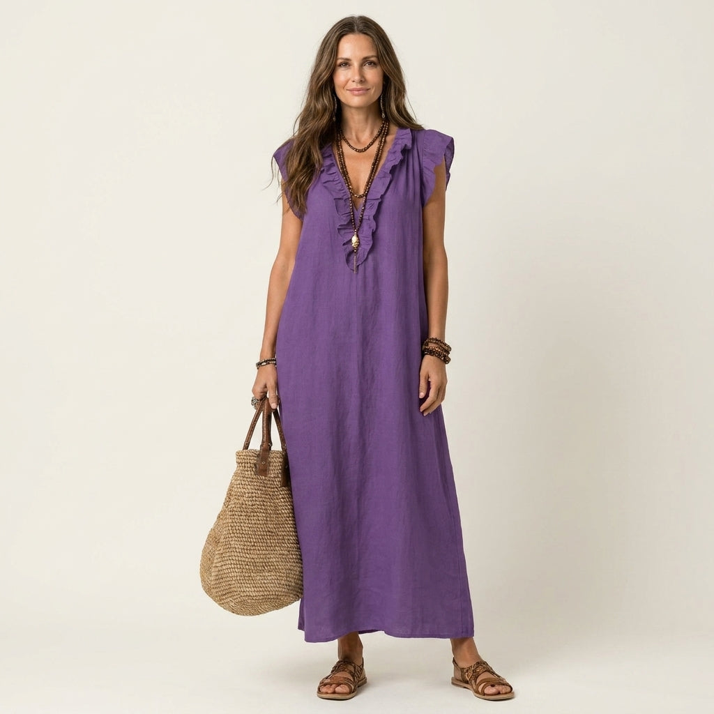 Maude | Long dress with V-neck and ruffles