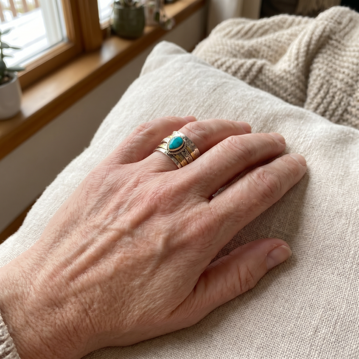 Cleo | Antique Turquoise Inlaid Gold Silver Ring