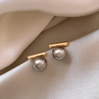 Jade | Gold Bar Pearl Stud Earrings