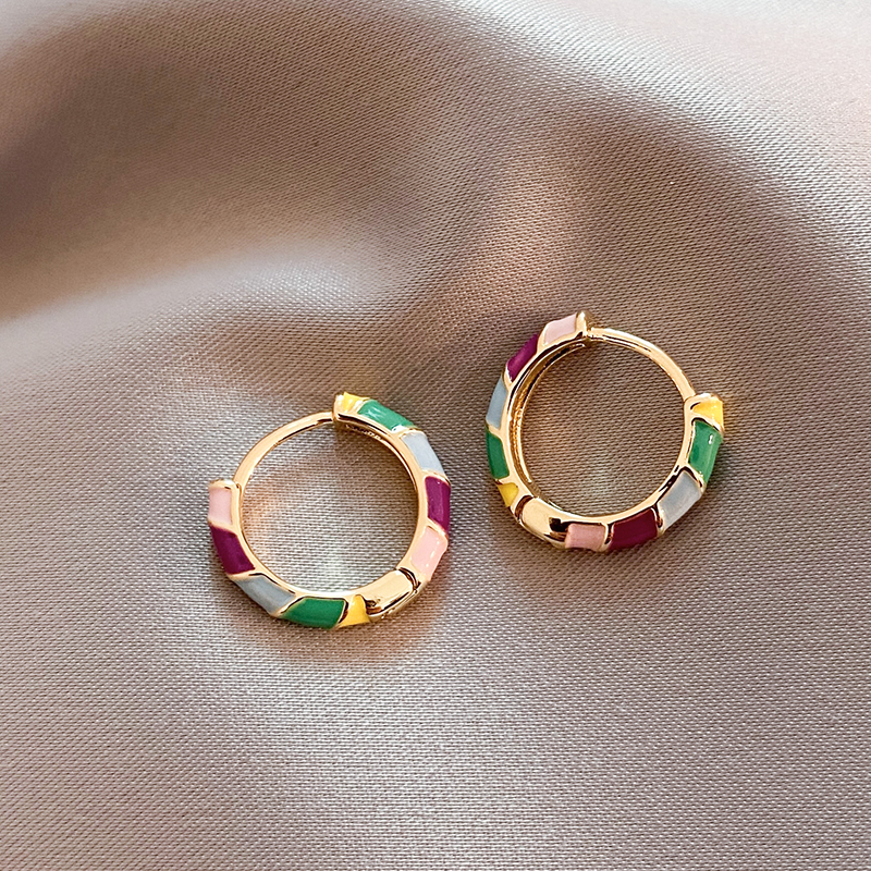 Golden Multicoloured Enamel Hoop Earrings