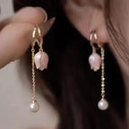 Molly | Gold Floral Pearl Drop Earrings