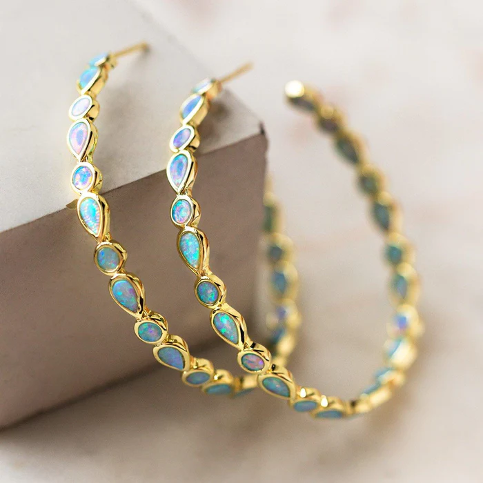 Marlowe | Blue Opal Hoop Earrings