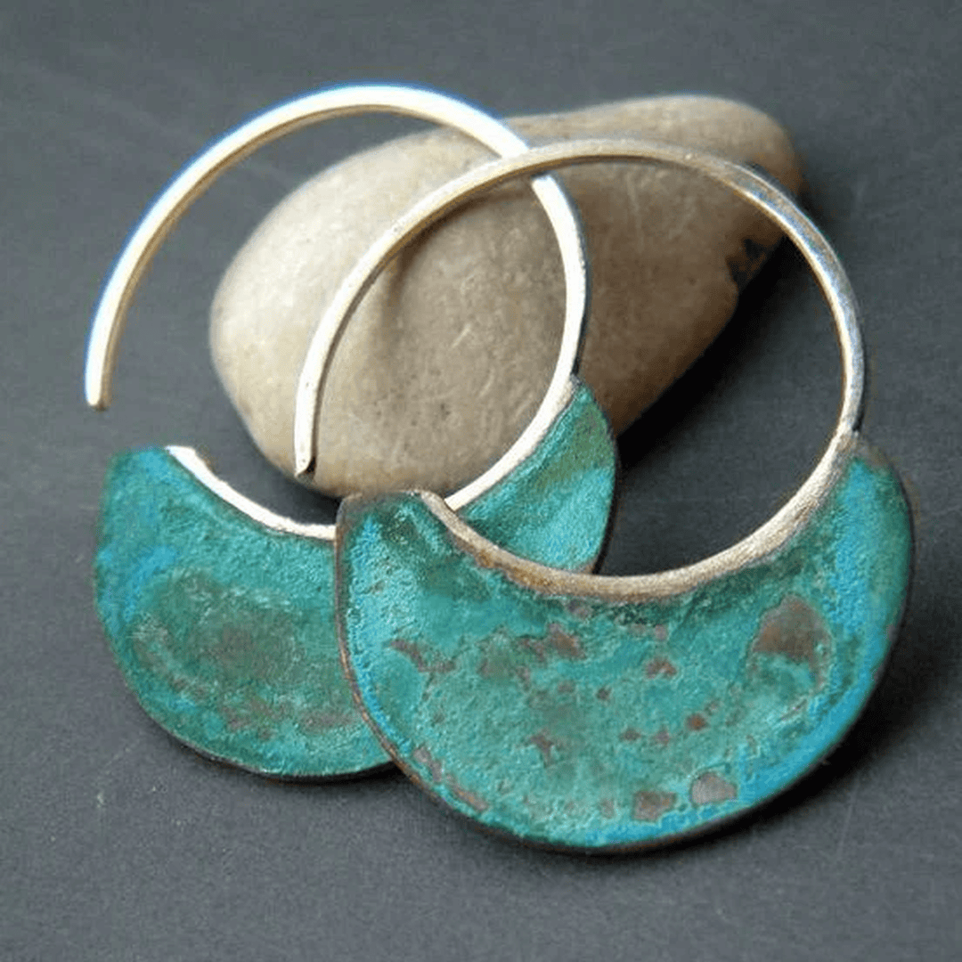 Martha | Turquoise Patina Crescent Hoops