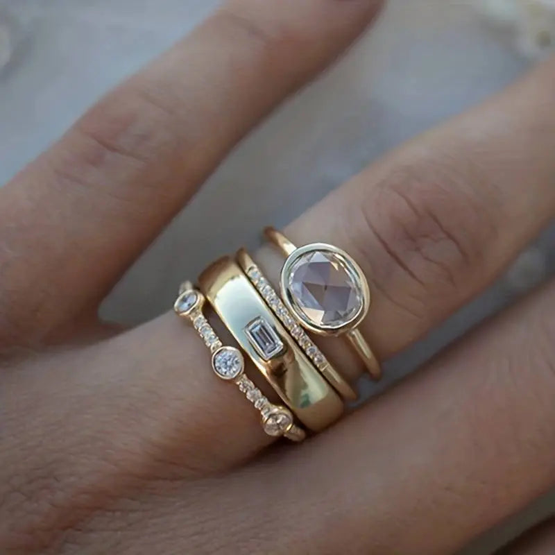 Juniper | Vintage Gold & Zirconia Ring Set