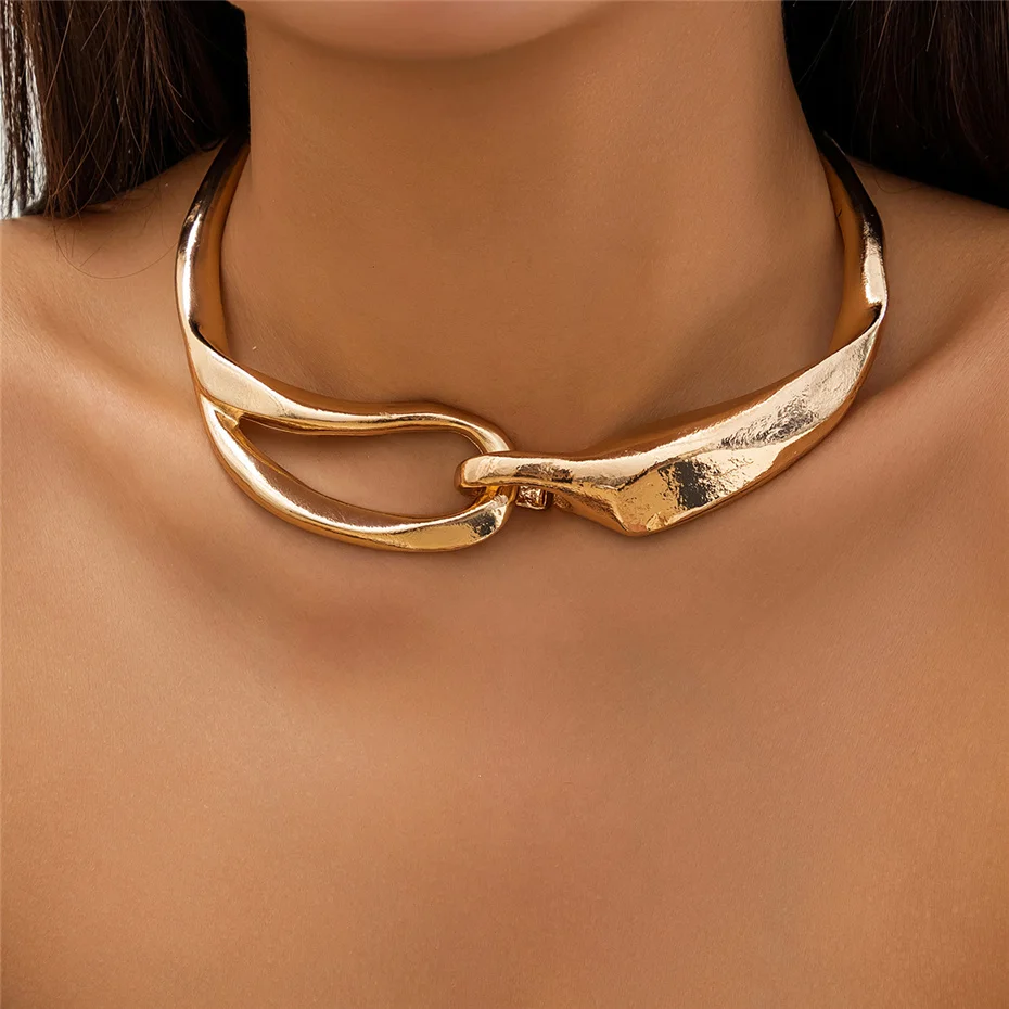 Golden Necklace with Bold Texture