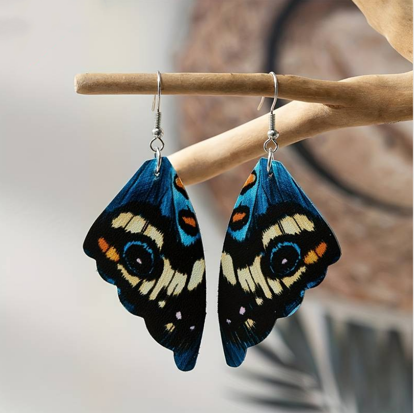 Vintage Exotic Butterfly Wing Earrings