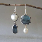 Vintage Earrings with Natural Stones in Silver