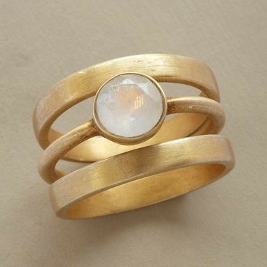 Moonstone ring with vintage gold and silver inlays