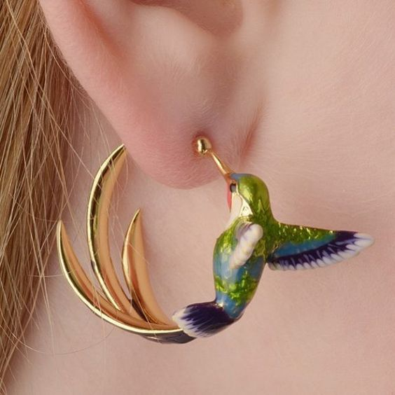 Colibri | Enamel Hummingbird Hoop Earrings