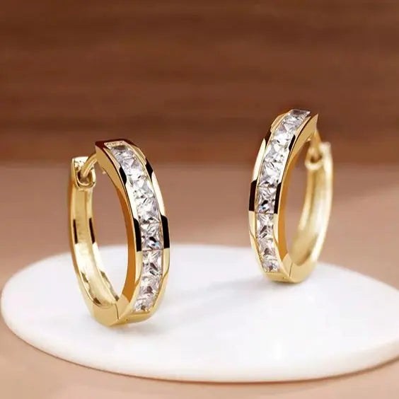 Chic Golden and Crystal Hoop Earrings