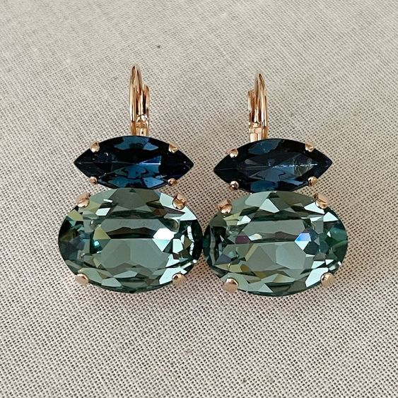 Vintage earrings of green and blue glass