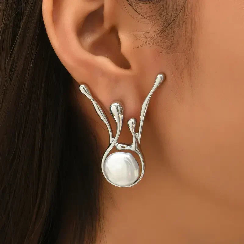Saskia | Antique Irregular Silver Pearl Earrings
