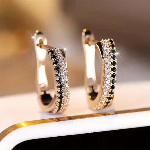 Delilah | Black Zirconia Gold Earrings