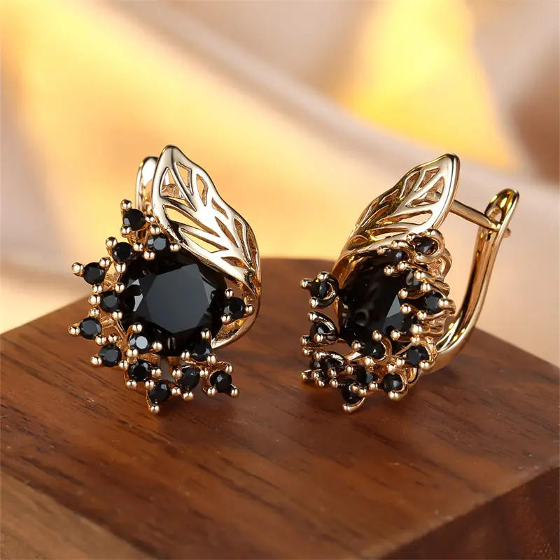 Onyx | Black Crystal Gold Earrings