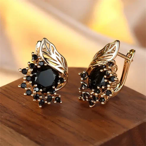 Katie | Black Zirconia Gold Earrings