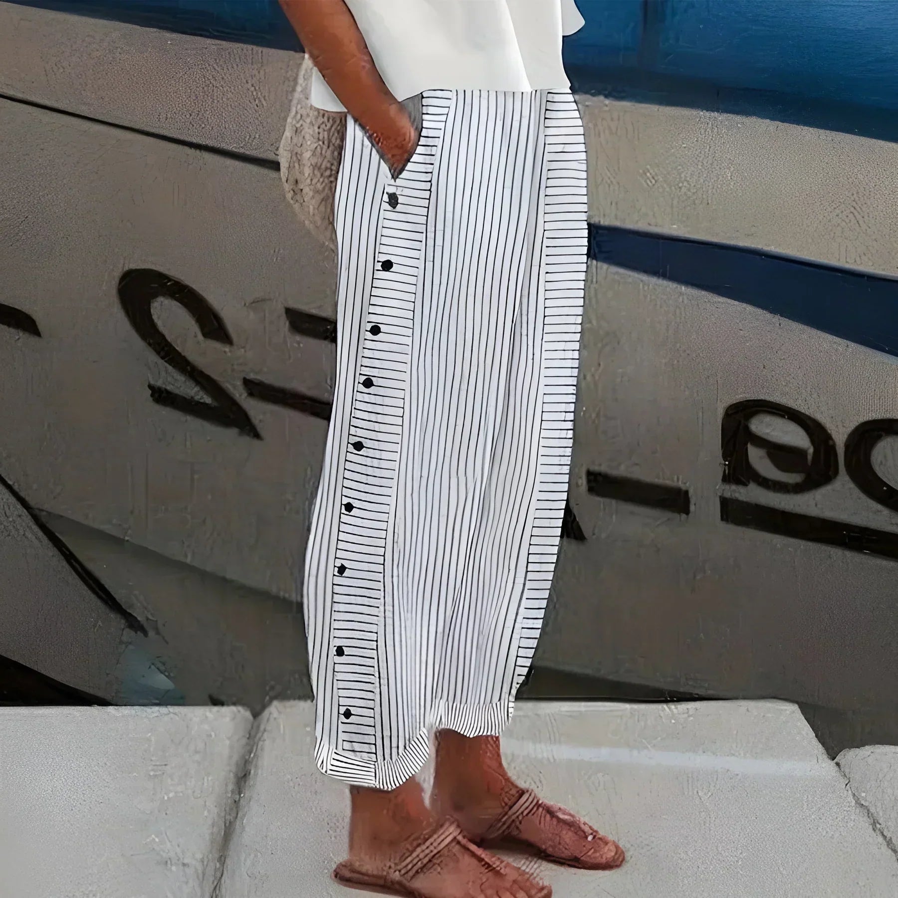 Sabrina | Lightweight Stripe Buttoned Trousers