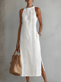 Hollis | Midi Dress in Linen with Mao Collar