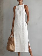 Hollis | Midi Dress in Linen with Mao Collar