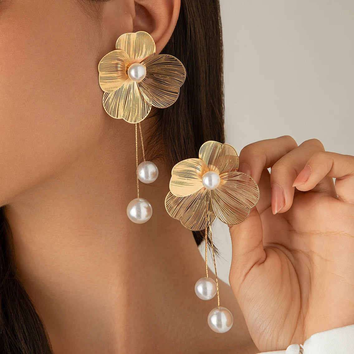 Bohemian Earrings with Pearls and Flowers