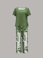 Yvette | Casual Leaf Print Two Piece Set