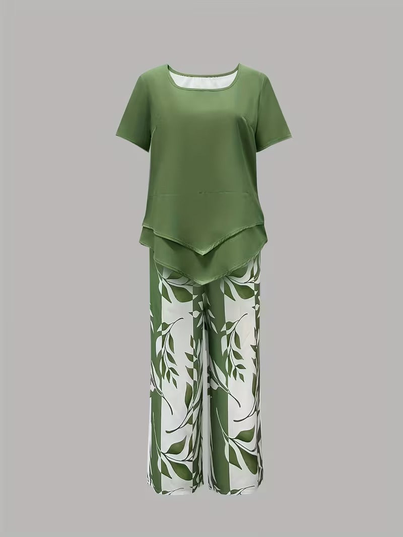Yvette | Casual Leaf Print Two Piece Set