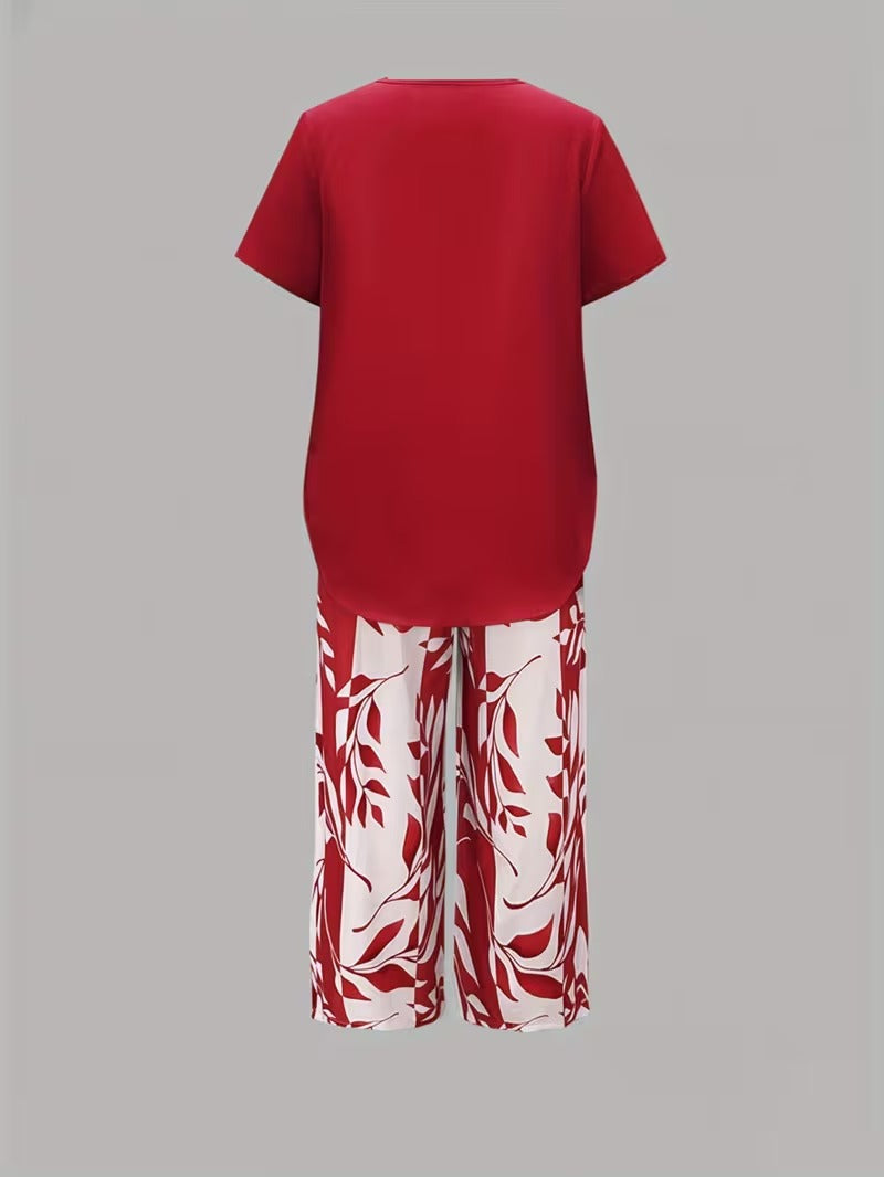 Yvette | Casual Leaf Print Two Piece Set