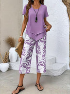 Yvette | Casual Leaf Print Two Piece Set