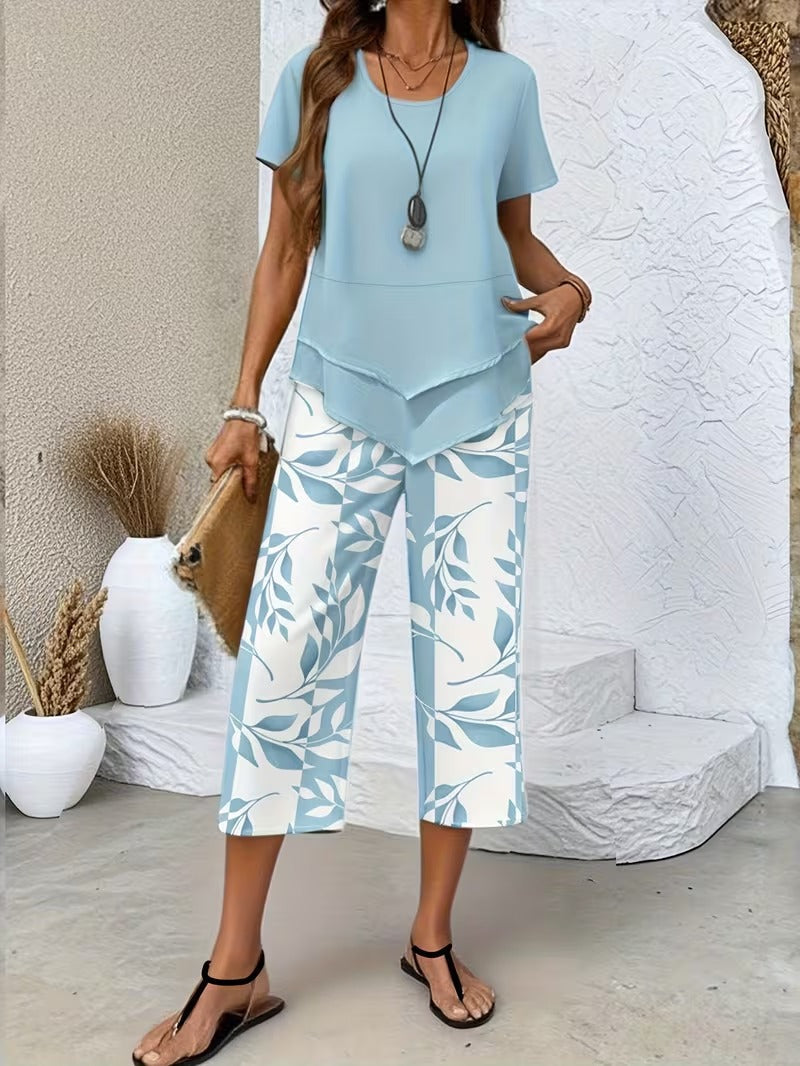 Yvette | Casual Leaf Print Two Piece Set