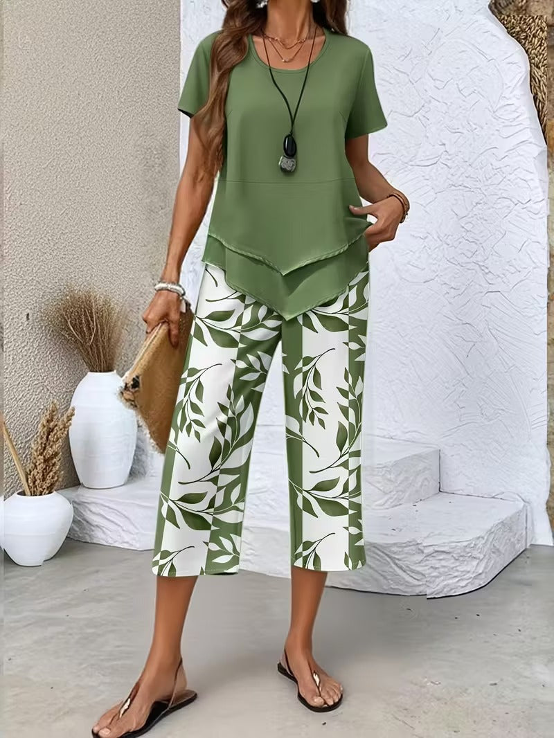 Yvette | Casual Leaf Print Two Piece Set