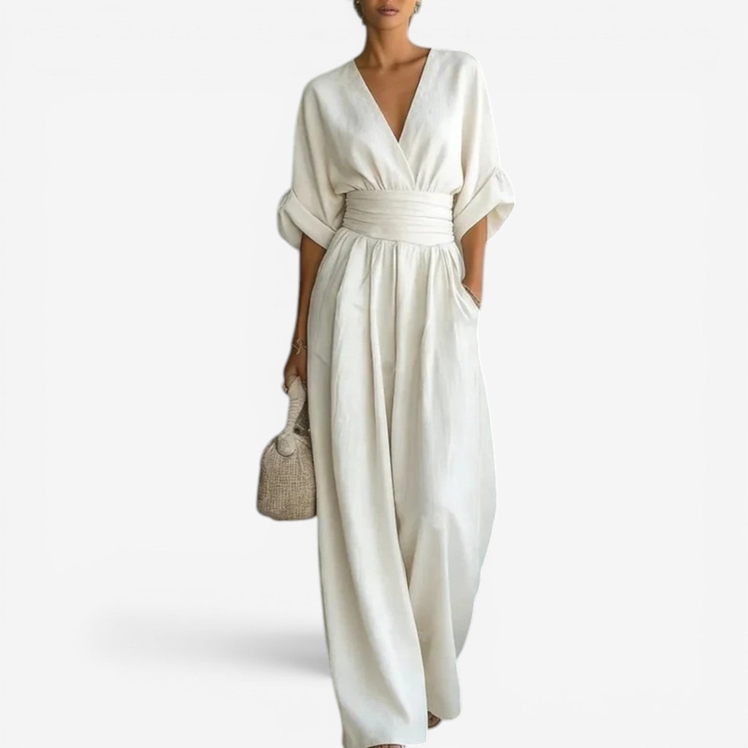 Yvette | Elegant Wide Sleeve V-Neck Jumpsuit