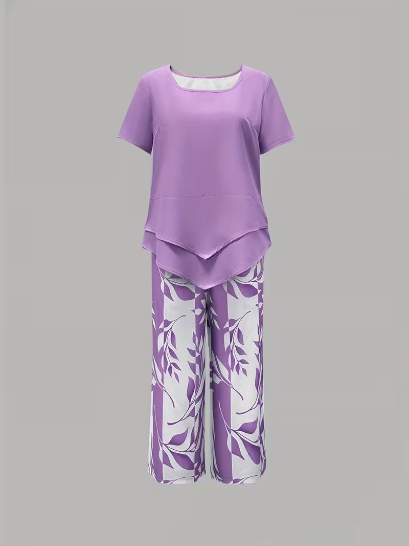 Yvette | Casual Leaf Print Two Piece Set