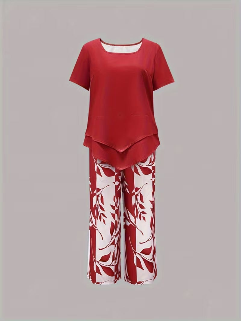 Yvette | Casual Leaf Print Two Piece Set